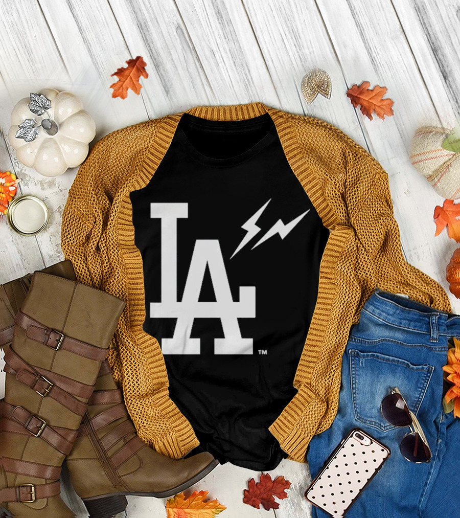 Los Angeles Dodgers Fragment LA Thunder Lightning Bolt T-Shirt