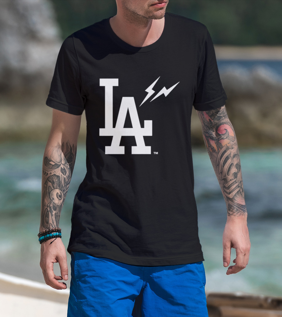 Los Angeles Dodgers Fragment LA Thunder Lightning Bolt T-Shirt