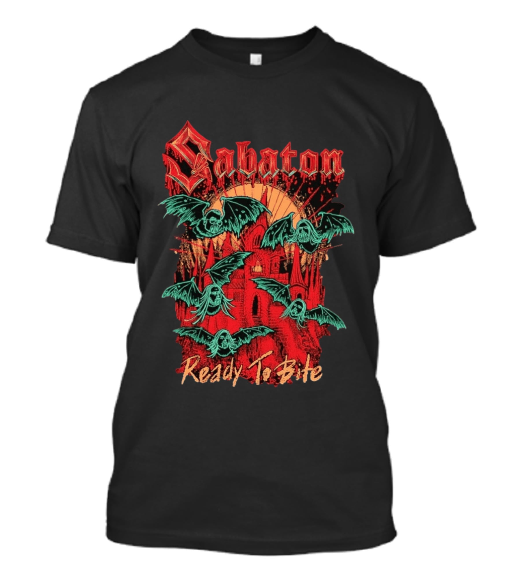 Sabaton Ready To Bite Halloween Spooky Bats Castle Scene T-Shirt