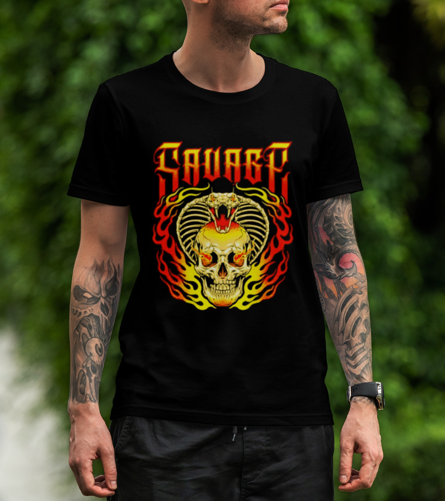 Savage Cobra Skull Fire Fusion Streetwear T-Shirt