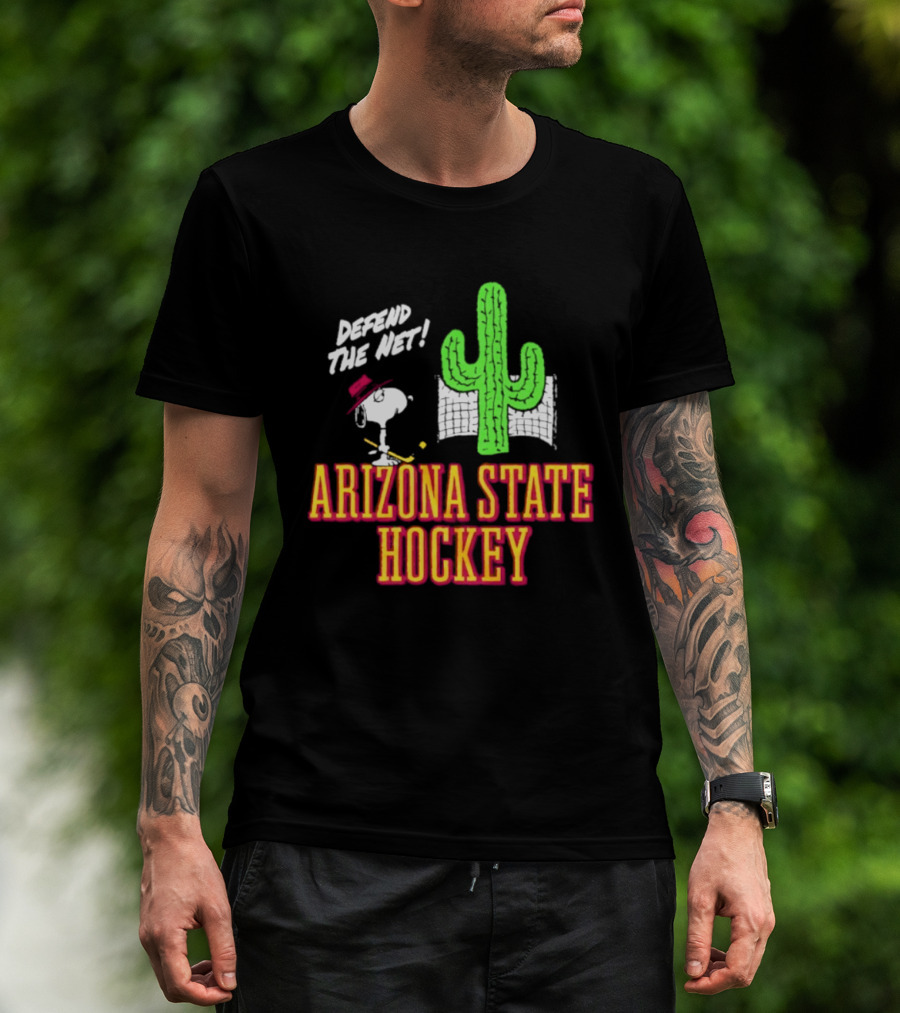 Defend The Net Arizona State Hockey Snoopy Cactus T-Shirt