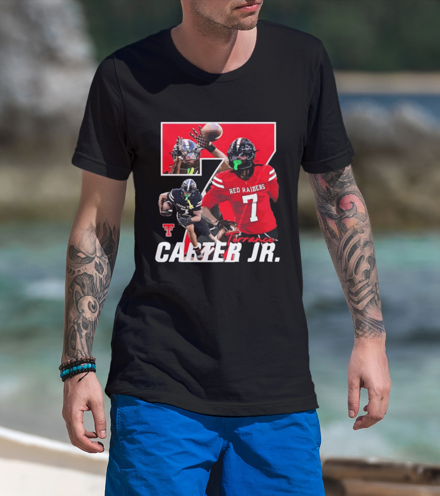Terrance Carter Jr Red Raiders Texas Tech Football Player Collage NCAA Number 7 T-Shirt