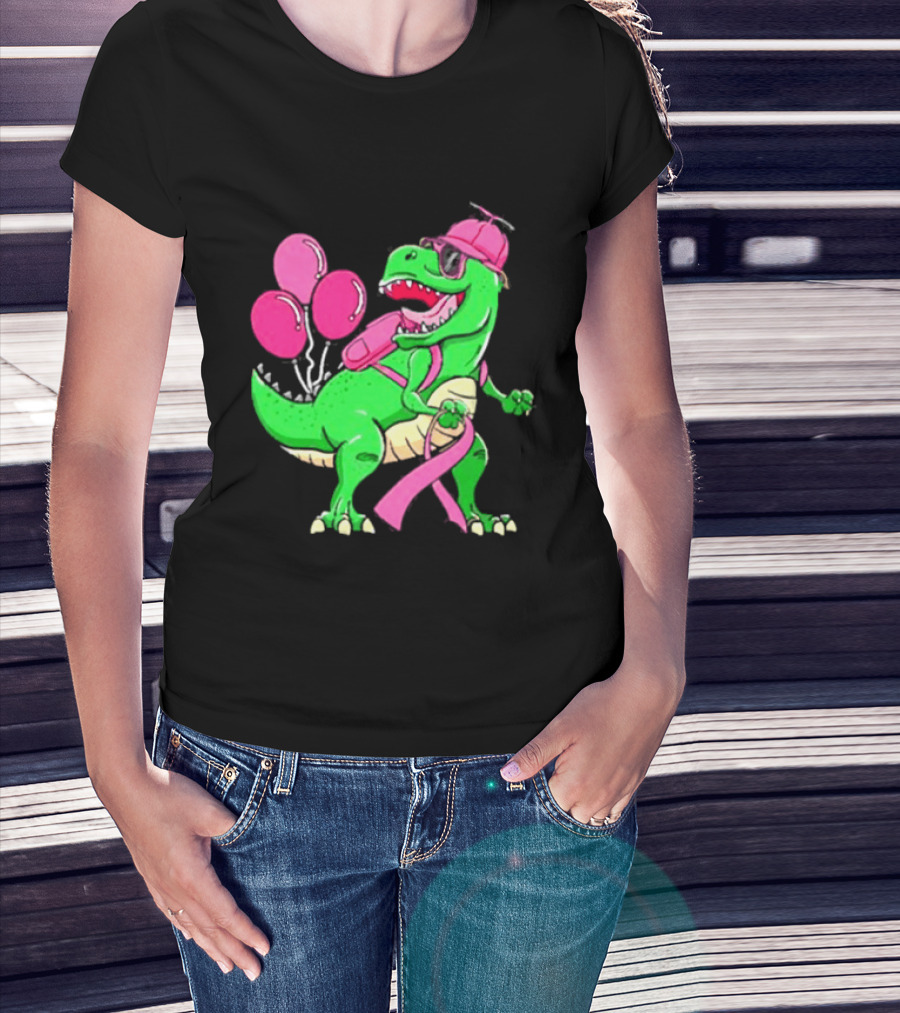 T Rex Party With Pink Balloons And Ribbon Accessories T-Shirt
