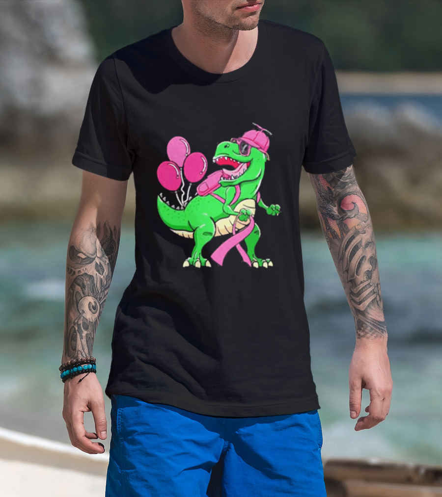 T Rex Party With Pink Balloons And Ribbon Accessories T-Shirt