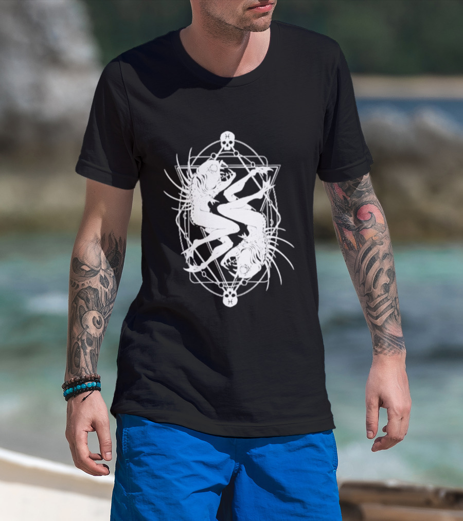 Pisces Zodiac Skull Fish Astrology Gothic Symbolism T-Shirt