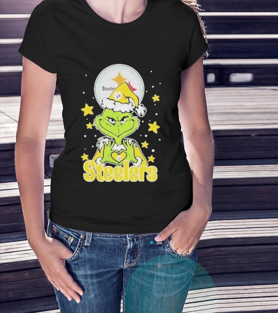 Pittsburgh Steelers Grinch Christmas Love Hands 2026 Football T-Shirt