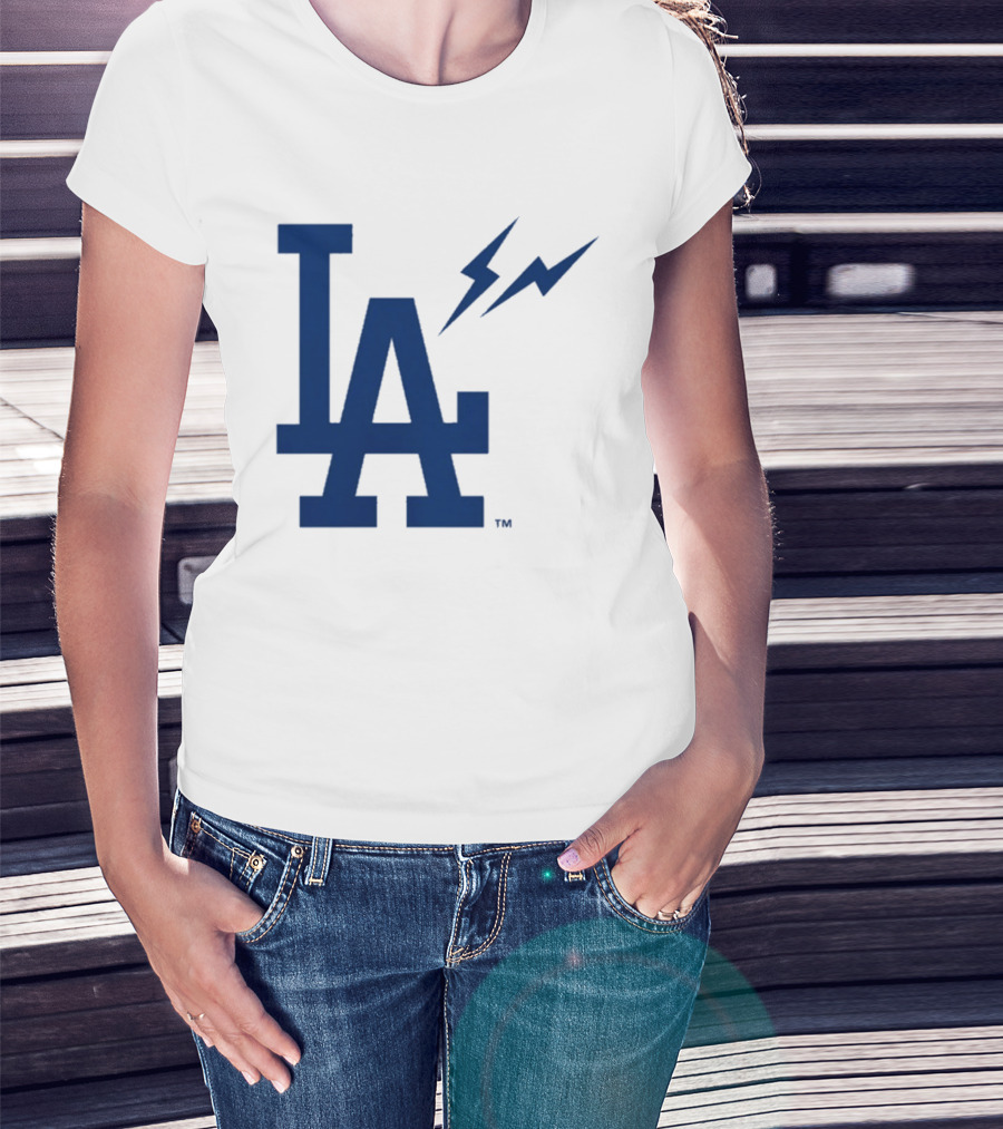 Los Angeles Dodgers Fragment Collaboration LA Thunder Lightning Bolt T-Shirt