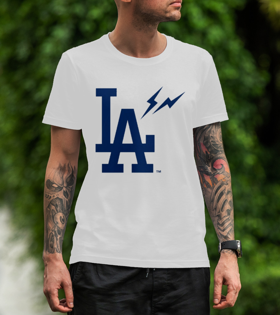 Los Angeles Dodgers Fragment Collaboration LA Thunder Lightning Bolt T-Shirt