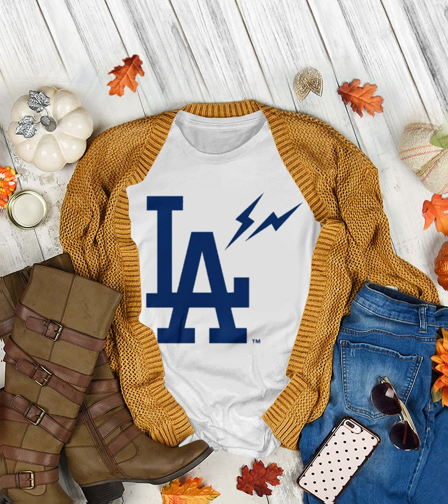 Los Angeles Dodgers Fragment Collaboration LA Thunder Lightning Bolt T-Shirt