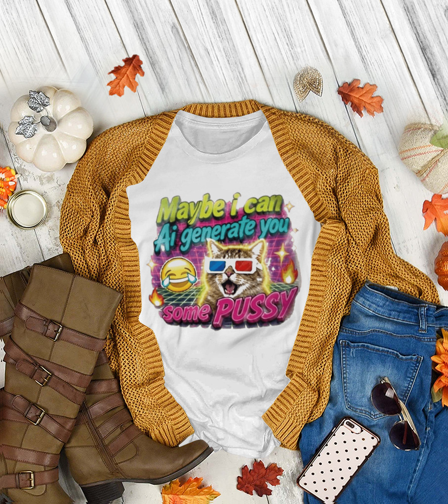 Maybe I Can Ai Generate You Some Pussy Emoji Cat 3D Glasses T-Shirt