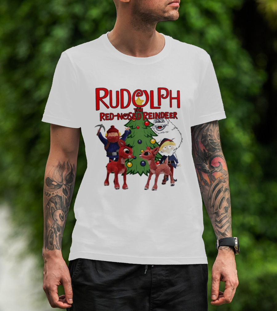 Rudolph The Red Nosed Reindeer Christmas Tree With Characters And Star T-Shirt