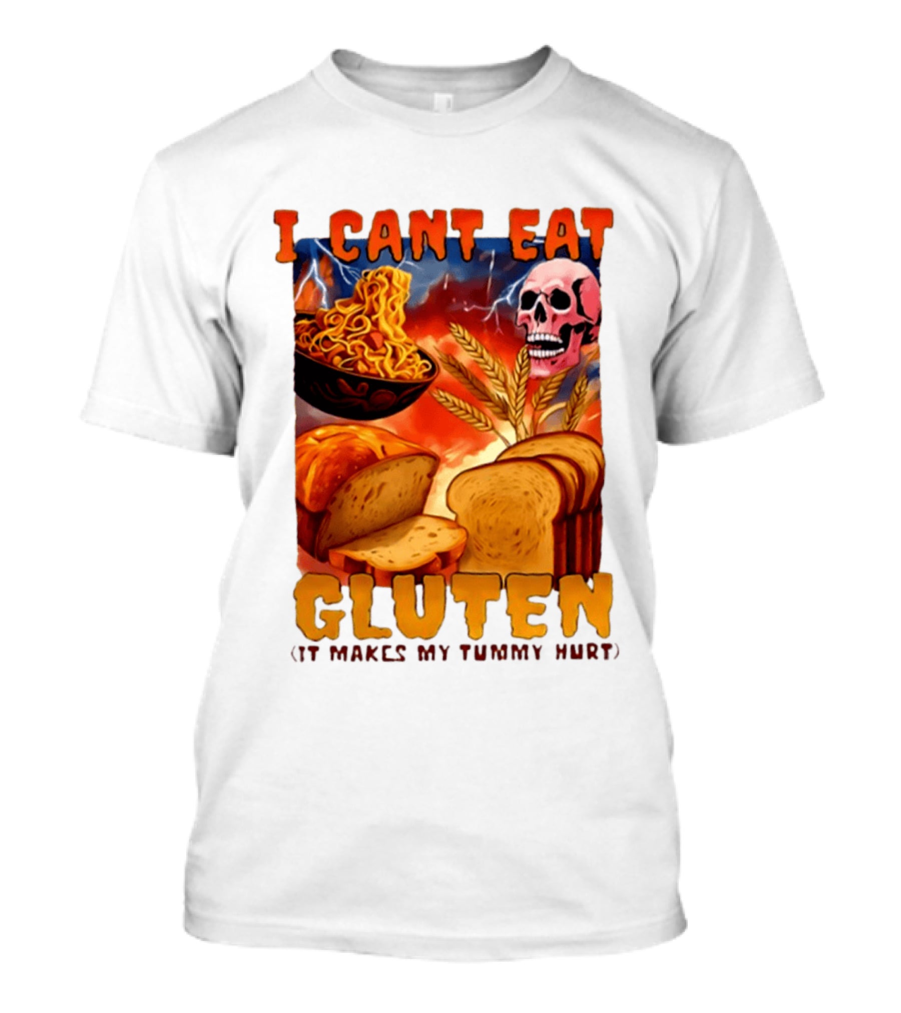I Cant Eat Gluten Skull Bread Noodles Lightning T-Shirt