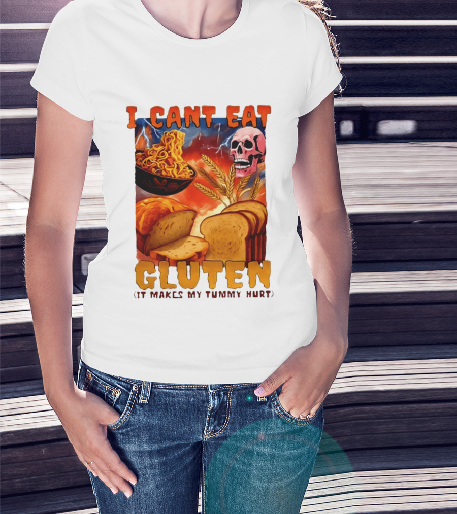 I Cant Eat Gluten Skull Bread Noodles Lightning T-Shirt