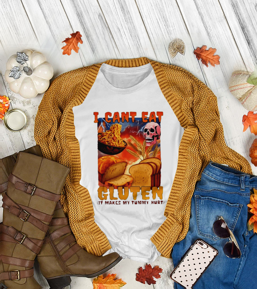 I Cant Eat Gluten Skull Bread Noodles Lightning T-Shirt