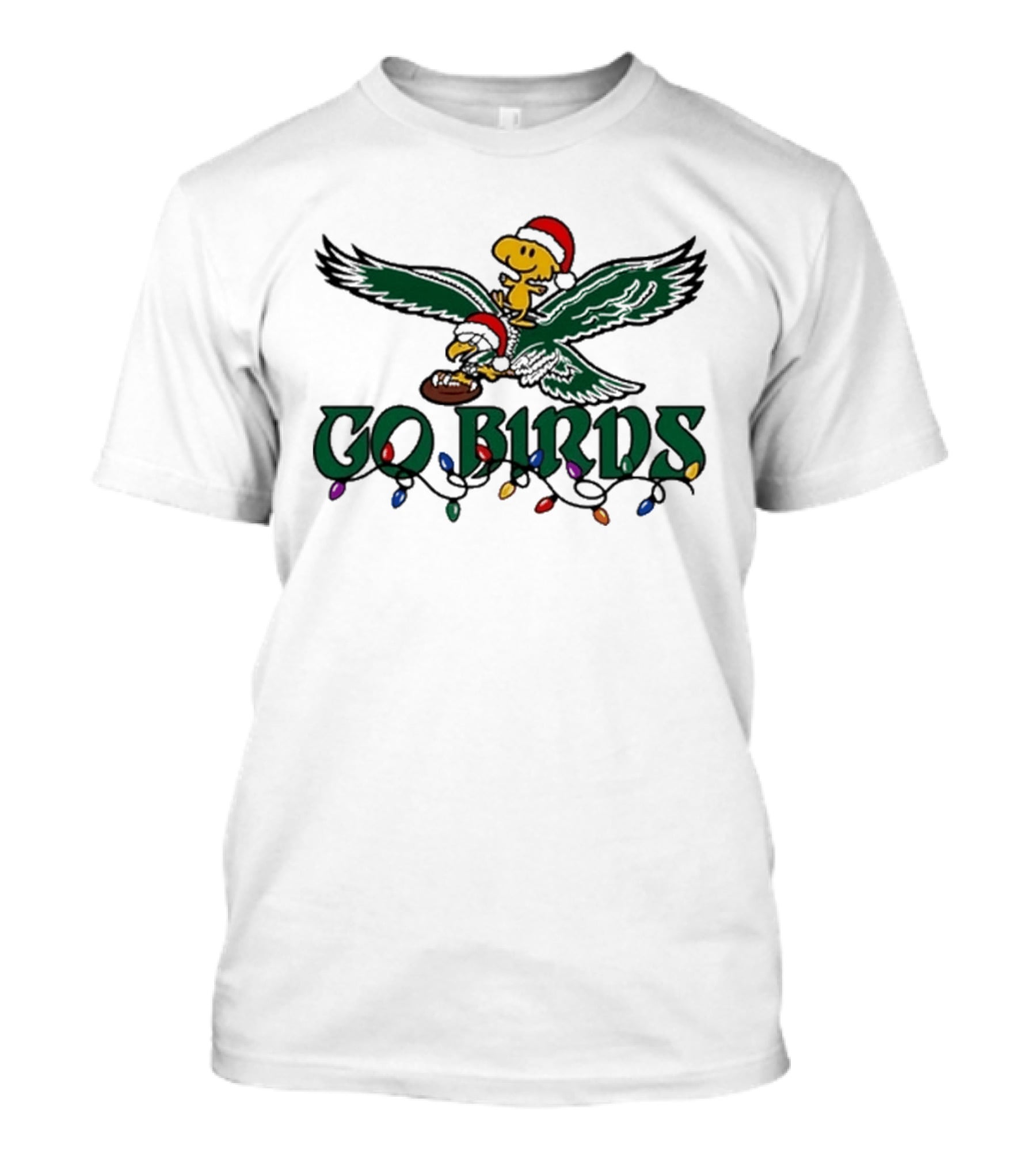 Snoopy And Woodstock Riding Philadelphia Eagles Christmas Go Birds T-Shirt