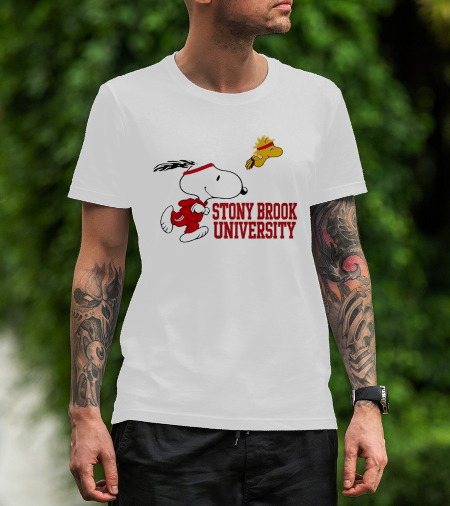 Snoopy And Woodstock Running Stony Brook University T-Shirt