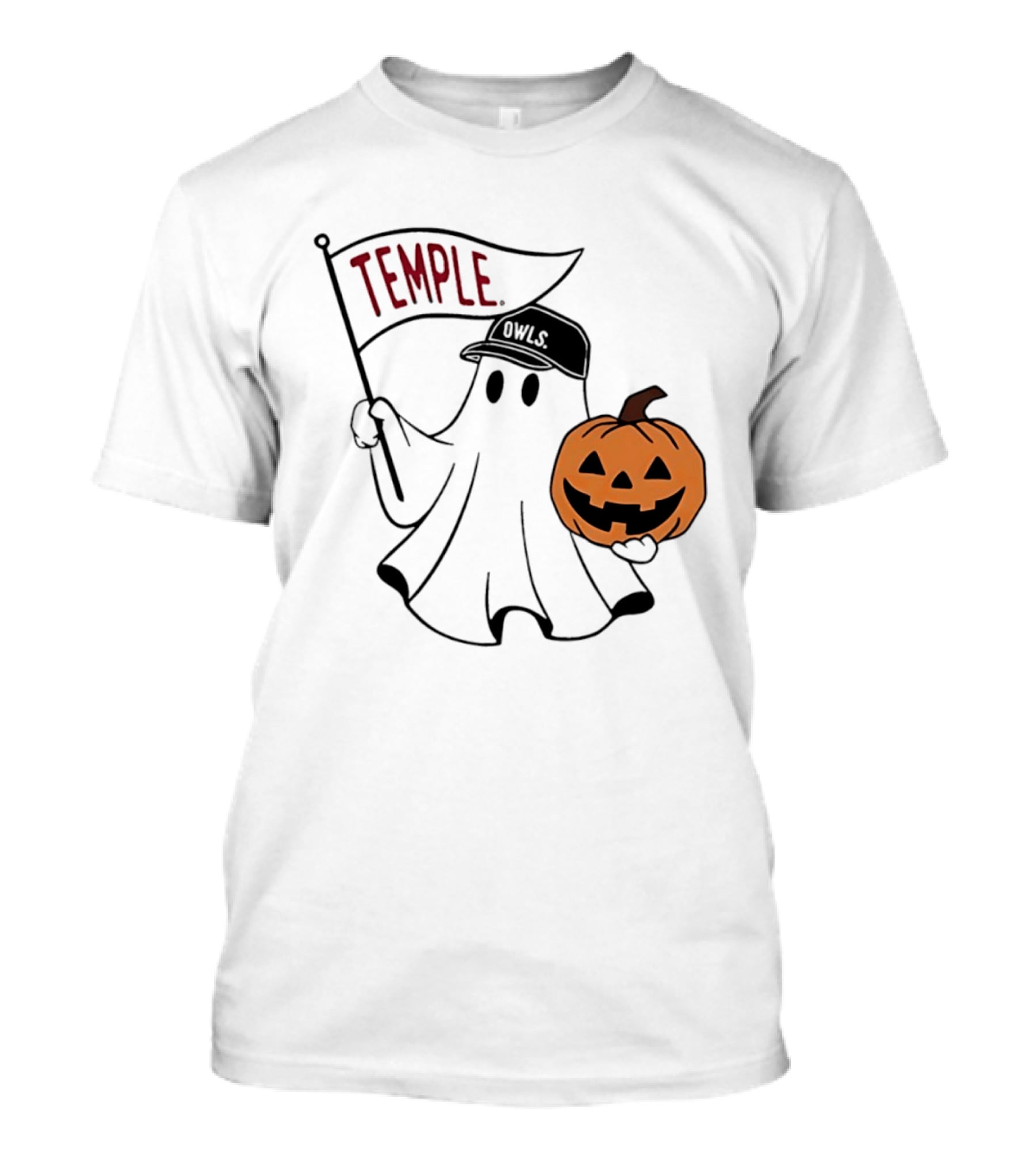Temple Owls Halloween Ghost With Pumpkin And Flag T-Shirt