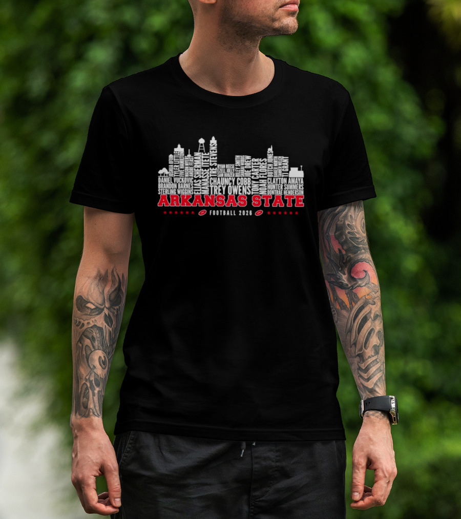 Arkansas State Red Wolves Football 2026 Skyline Player Names T-Shirt