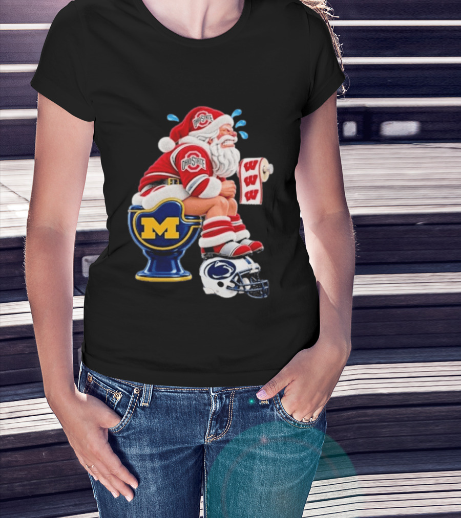 Big Ten College Football Santa Ohio State Michigan Penn State Wisconsin Christmas T-Shirt