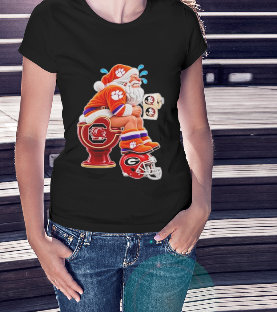 Clemson Tigers Santa South Carolina Gamecocks Georgia Bulldogs Florida State Christmas College Football T-Shirt