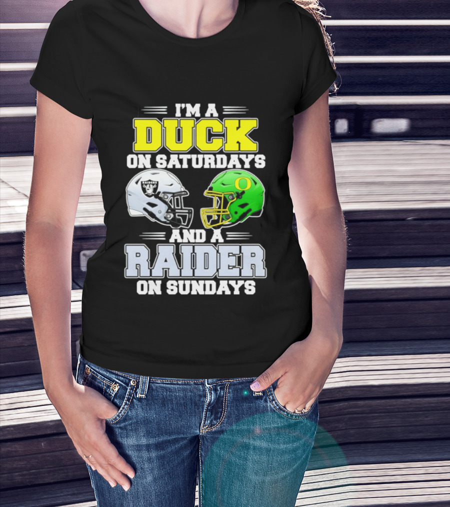 I'm A Duck On Saturdays And A Raider On Sundays Football Helmet T-Shirt