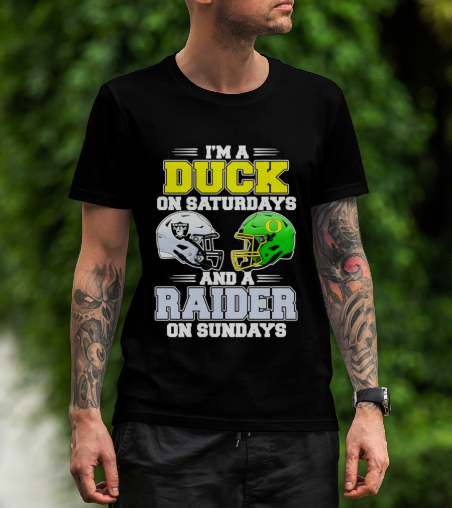 I'm A Duck On Saturdays And A Raider On Sundays Football Helmet T-Shirt