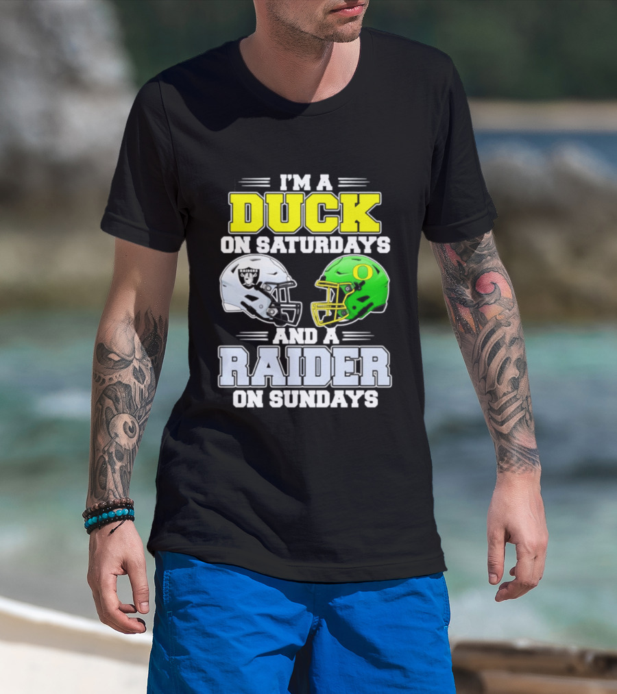 I'm A Duck On Saturdays And A Raider On Sundays Football Helmet T-Shirt