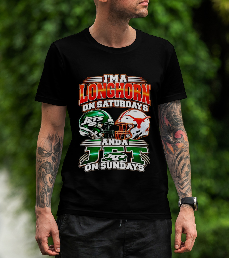 I'm A Longhorn On Saturdays And A Jet On Sundays Texas Longhorns New York Jets Football 2026 T-Shirt