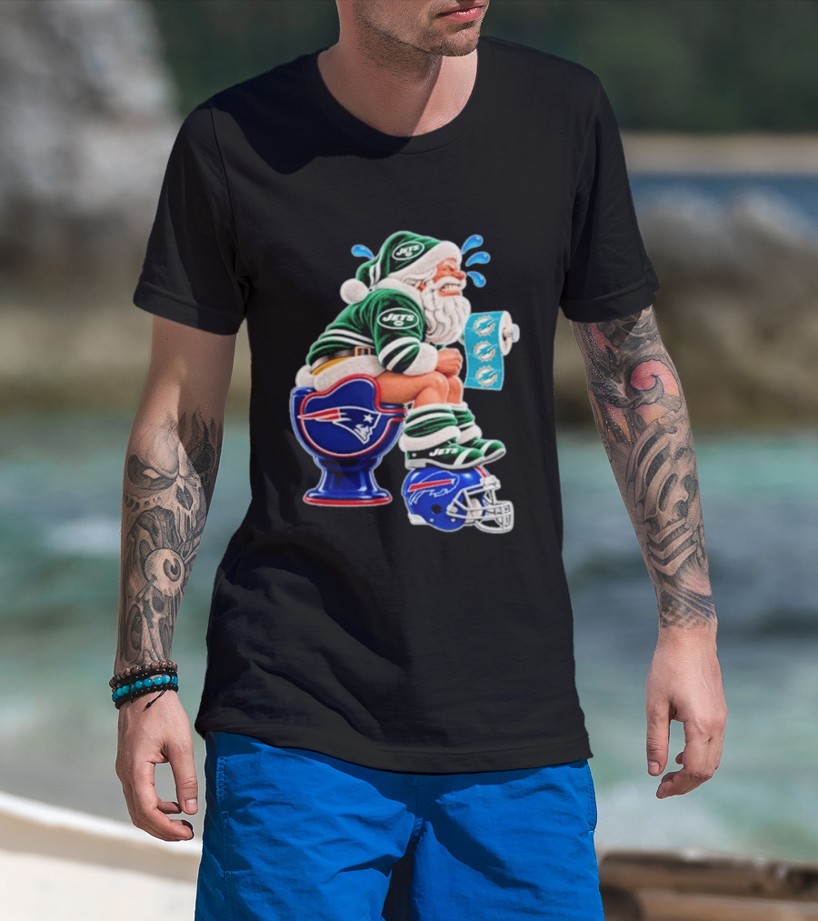 New England Patriots Miami Dolphins Buffalo Bills New York Jets Santa Football Christmas T-Shirt
