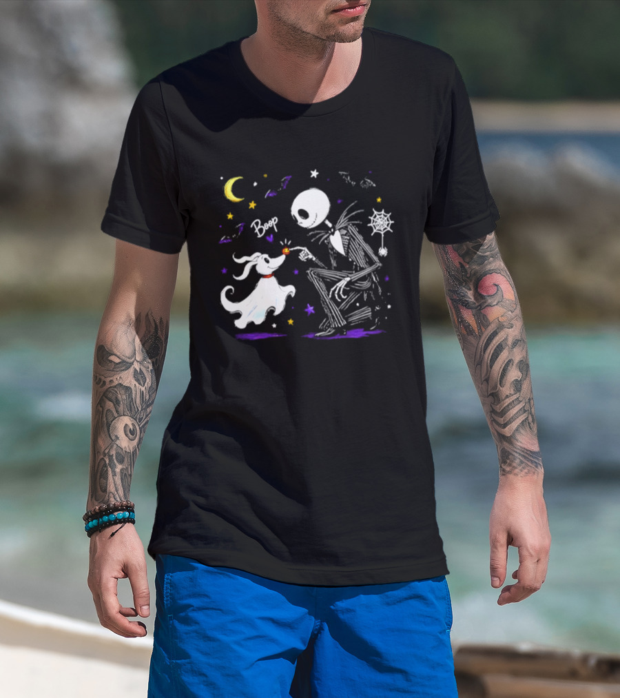 Jack Skellington Zero Dog Boop Halloween 2026 Moon Bats Stars T-Shirt