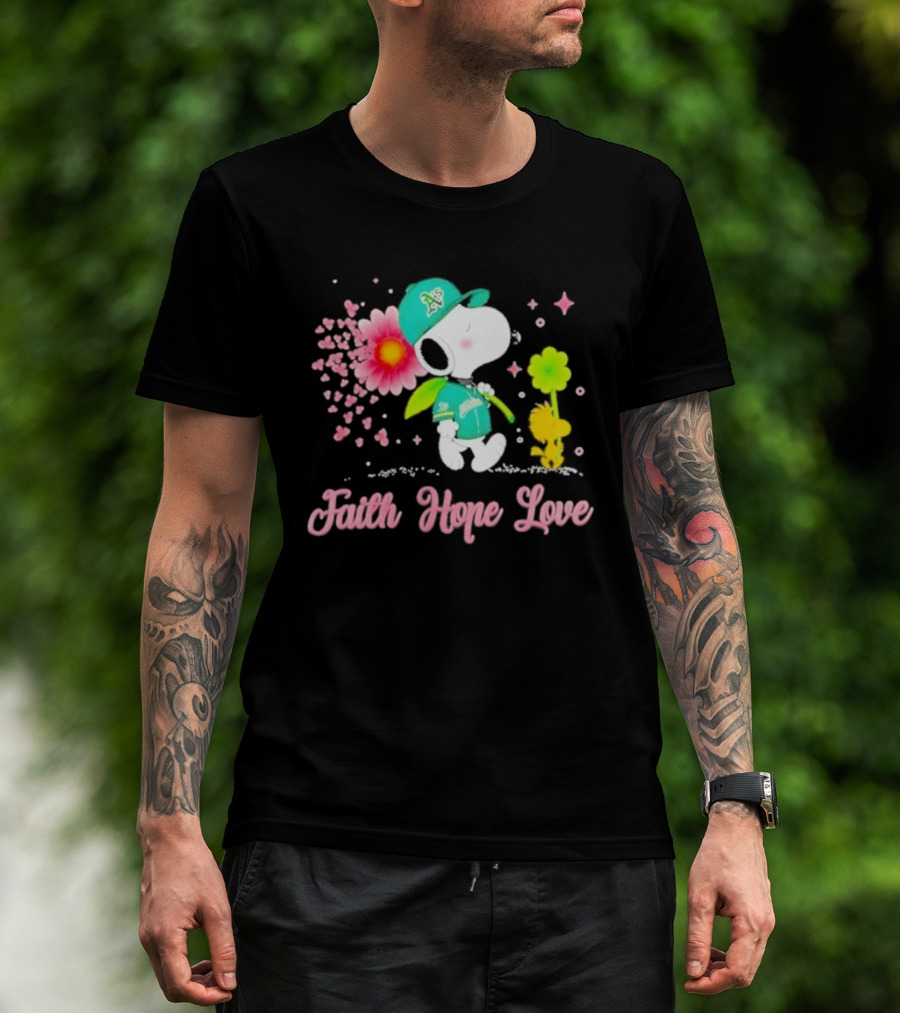 Oakland Athletics Snoopy Woodstock Faith Hope Love Breast Cancer Awareness 2026 T-Shirt