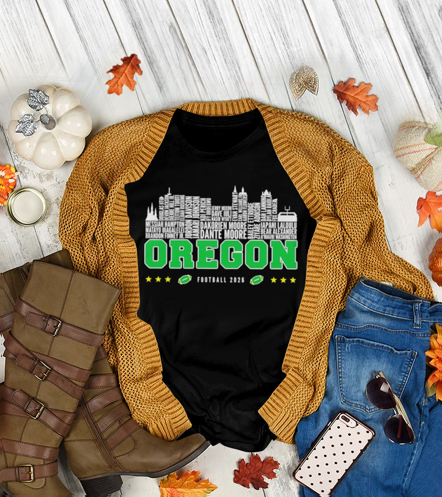 Oregon Ducks Football 2026 City Skyline Stars Helmets T-Shirt