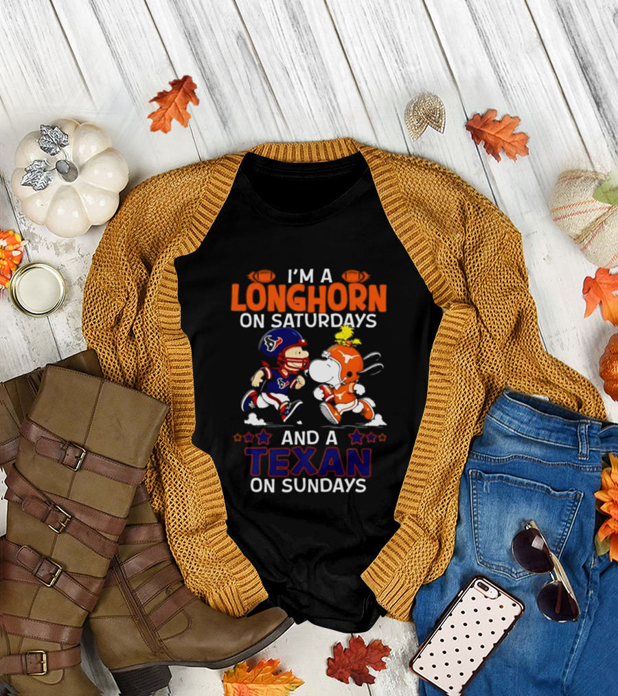 Peanuts I'm A Longhorn On Saturdays And A Texan On Sundays T-Shirt