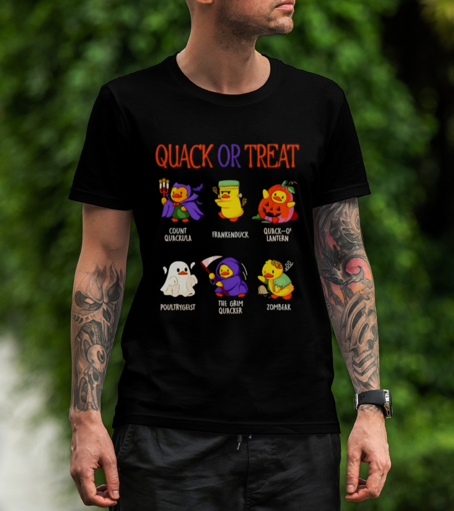 Quack Or Treat Count Quackula Frankenduck Quack O' Lantern Poultrygeist The Grim Quacker Zombeak T-Shirt