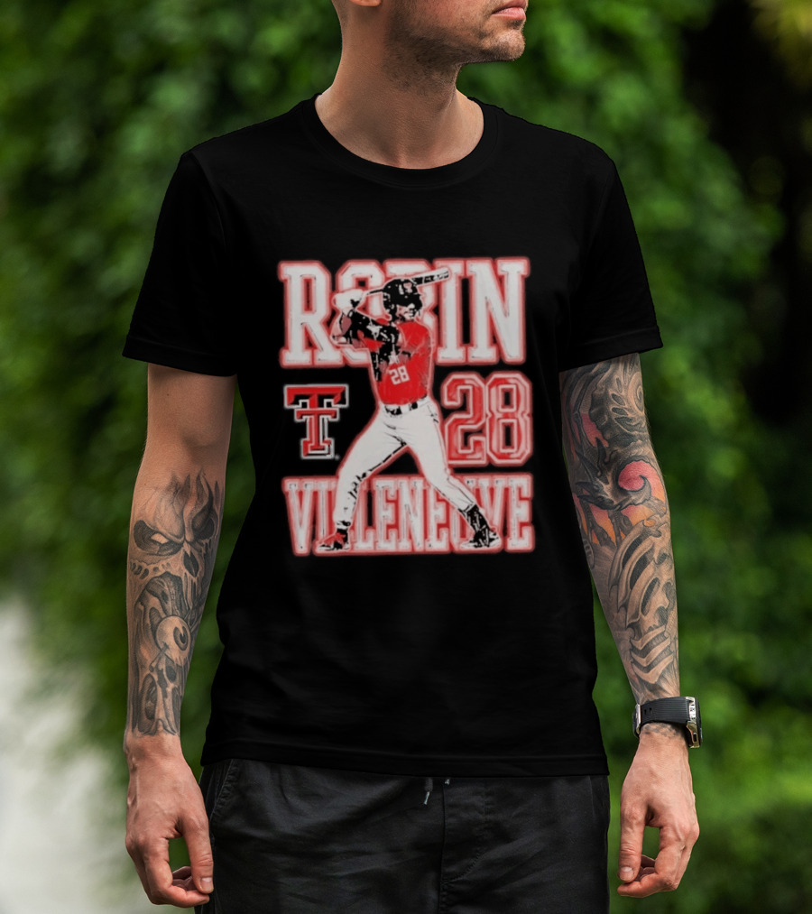 Robin Villeneuve Texas Tech Red Raiders 28 Baseball NCAA Swing T-Shirt