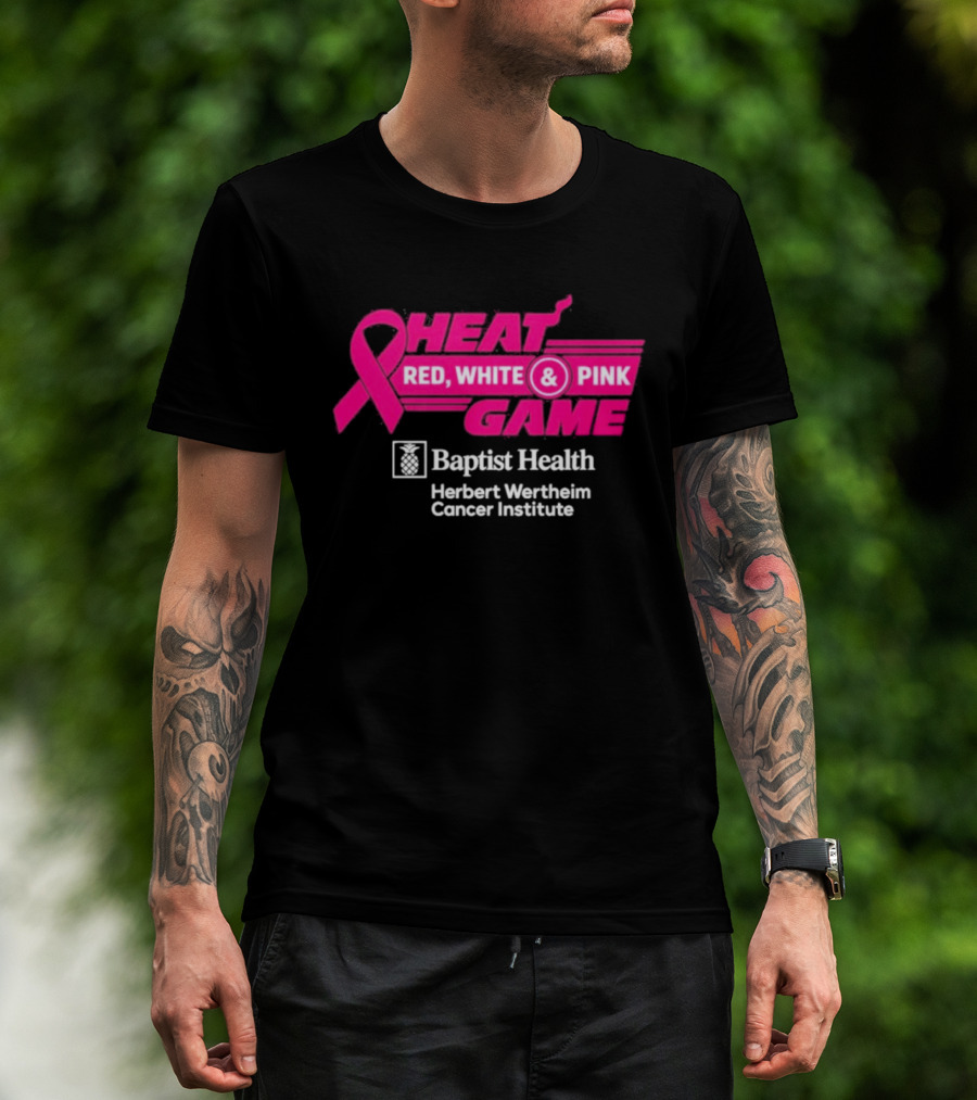 Breast Cancer Awareness Heat Game Red White Pink Baptist Health Herbert Wertheim T-Shirt