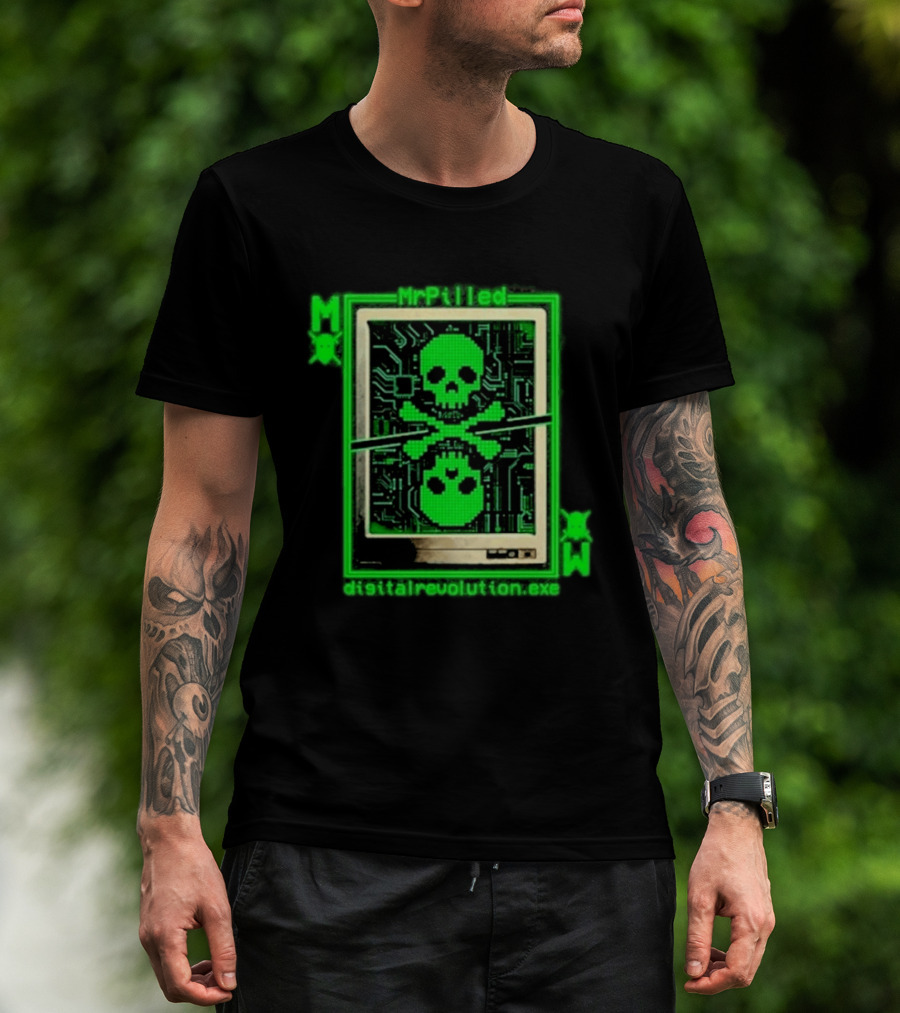 MrPilled DigitalRevolution.exe Hacker Cyber Circuitry Skull T-Shirt