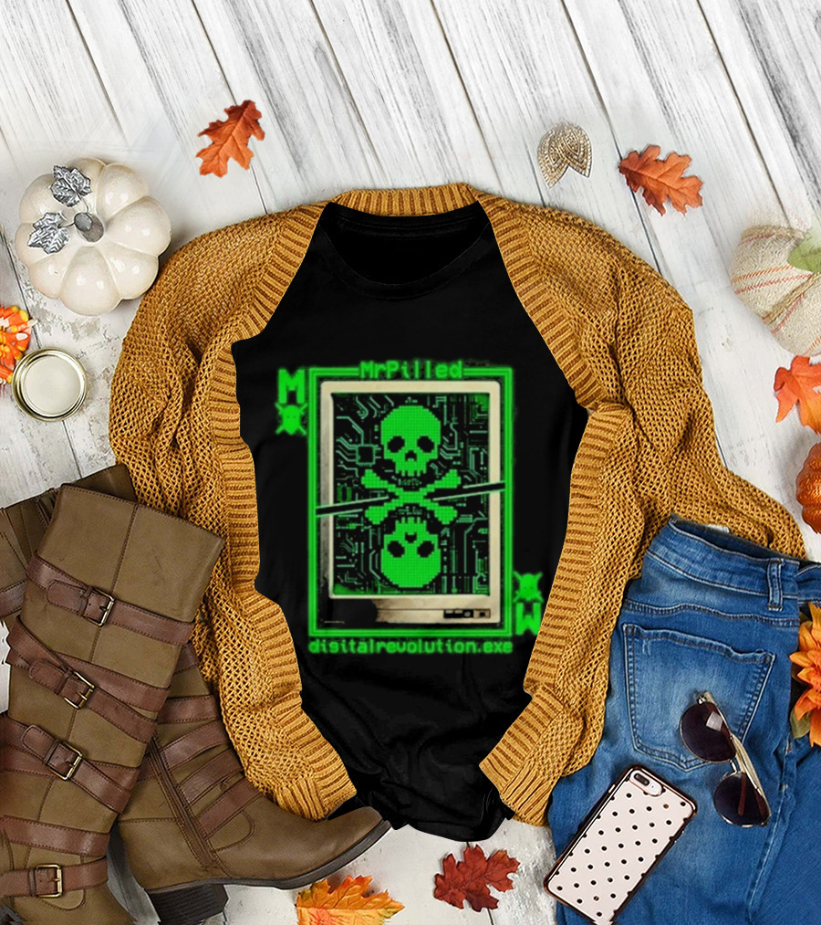 MrPilled DigitalRevolution.exe Hacker Cyber Circuitry Skull T-Shirt