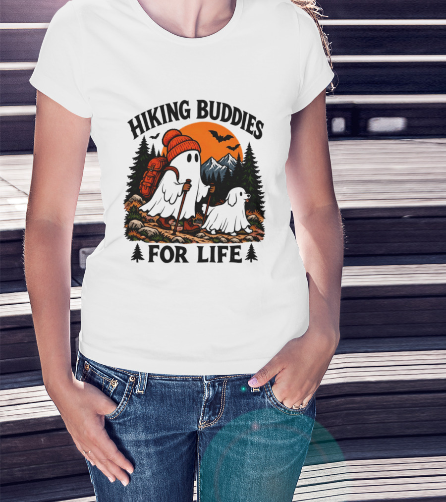 Hiking Buddies For Life Ghost And Dog Halloween Adventure T-Shirt