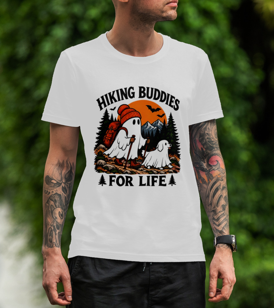 Hiking Buddies For Life Ghost And Dog Halloween Adventure T-Shirt