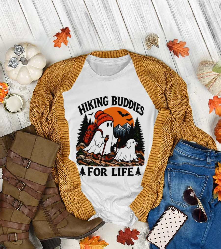 Hiking Buddies For Life Ghost And Dog Halloween Adventure T-Shirt