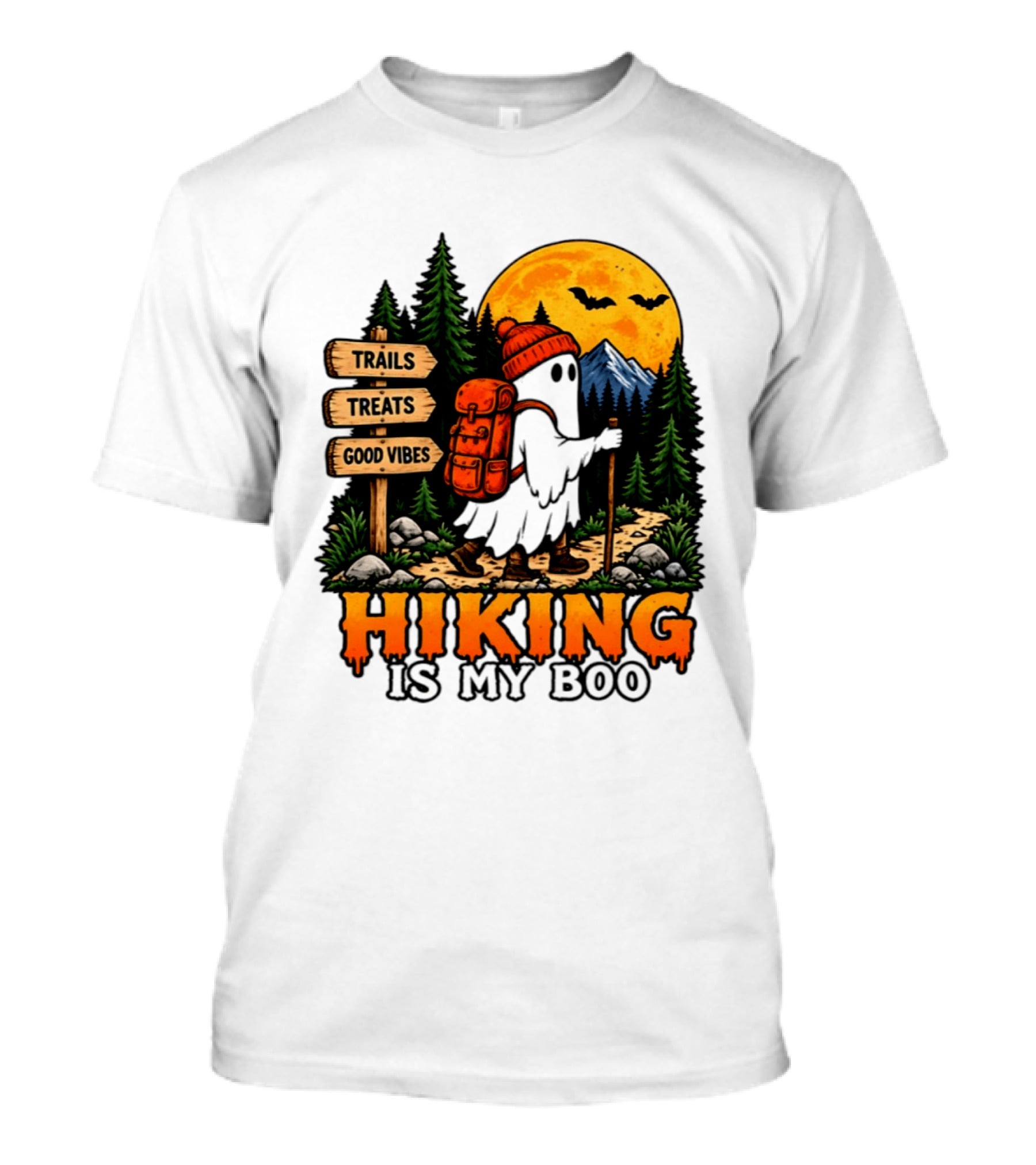Hiking Is My Boo Ghost Trails Treats Good Vibes Halloween T-Shirt