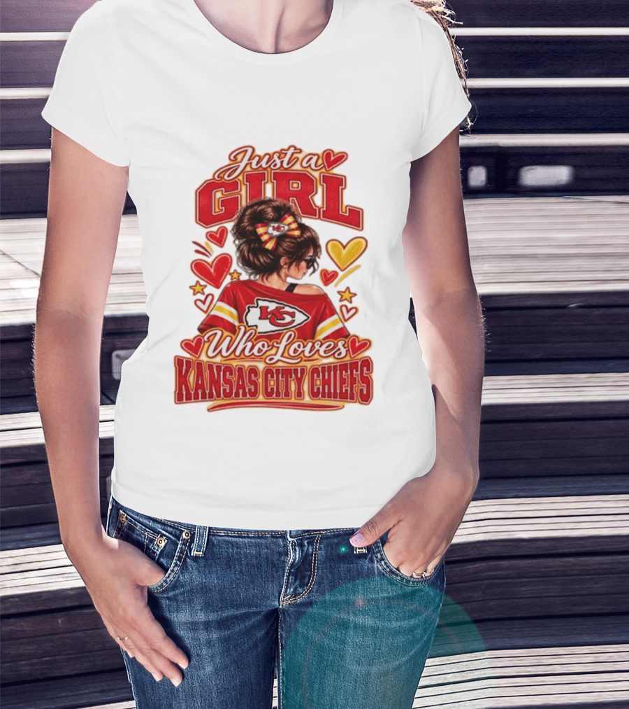 Just A Girl Who Loves Kansas City Chiefs KC Fan Heart Stars T-Shirt
