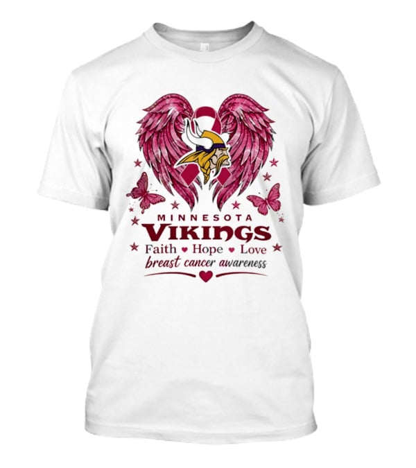Minnesota Vikings Breast Cancer Awareness Faith Hope Love Wings T-Shirt