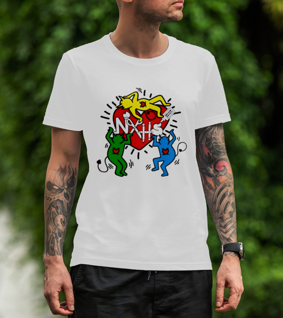 NAHS Blue Devils Keith Haring Heart Colorful Dancing Figures T-Shirt