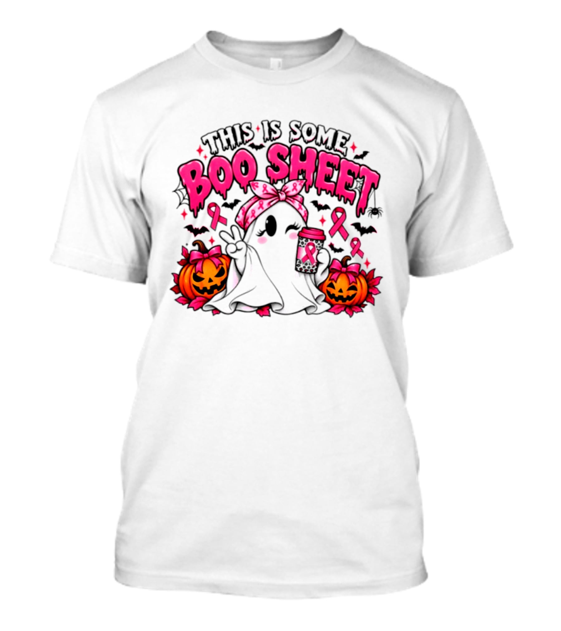 This Is Some Boo Sheet Breast Cancer Awareness Ghost Halloween Pink Ribbons Pumpkin T-Shirt