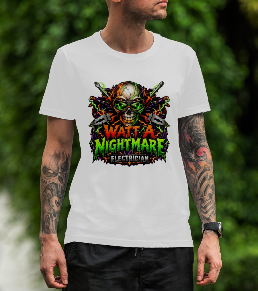 Watt A Nightmare Electrician Skull Halloween T-Shirt