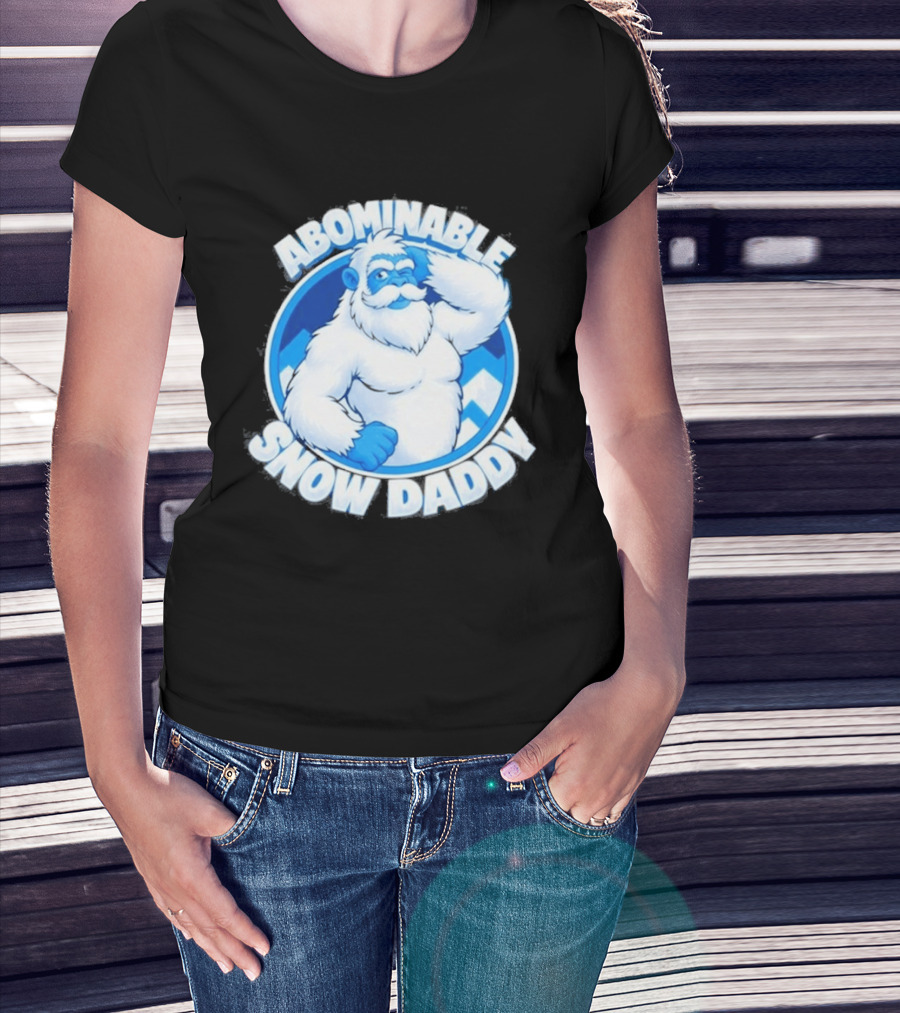 Abominable Snow Daddy Yeti Bigfoot Sasquatch Ice Blue Circle T-Shirt