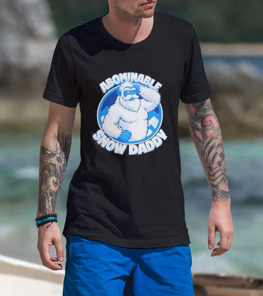 Abominable Snow Daddy Yeti Bigfoot Sasquatch Ice Blue Circle T-Shirt