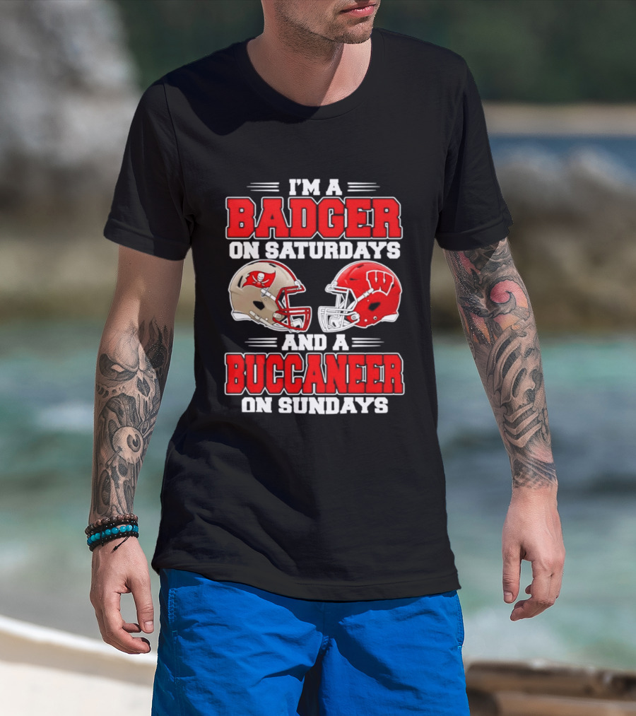 I'm A Badger On Saturdays And A Buccaneer On Sundays Football Helmet T-Shirt